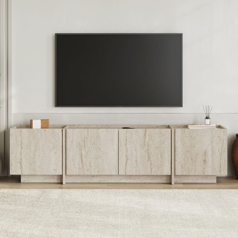 Sylvenn TV og Mediabenk 180 cm med Oppbevaring i Tre - Beige - Møbler - TV- & Mediamøbler - TV benk & mediabenk