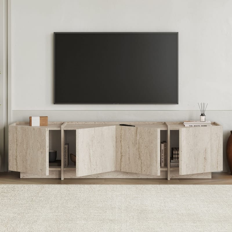 Sylvenn TV og Mediabenk 180 cm med Oppbevaring i Tre - Beige - Møbler - TV- & Mediamøbler - TV benk & mediabenk