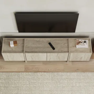 Sylvenn TV og Mediabenk 180 cm med Oppbevaring i Tre - Beige - Møbler - TV- & Mediamøbler - TV benk & mediabenk