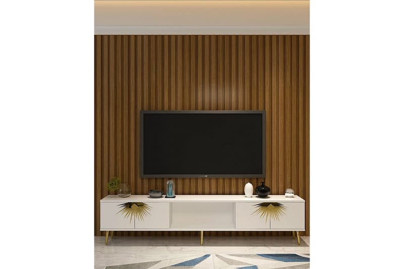 Tari TV-benk 150 cm - Hvit/Gull - Møbler - TV- & Mediamøbler - TV benk & mediabenk