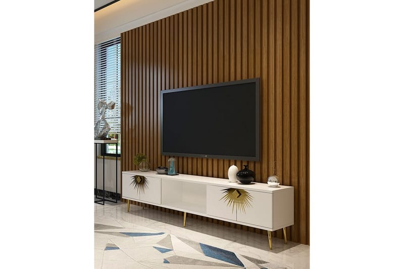 Tari TV-benk 150 cm - Hvit/Gull - Møbler - TV- & Mediamøbler - TV benk & mediabenk