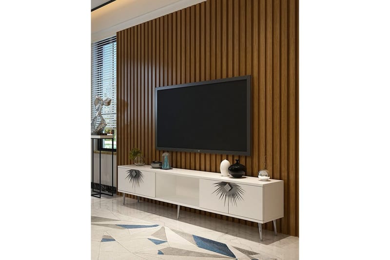 Tari TV-benk 150 cm - Hvit/Sølv - Møbler - TV- & Mediamøbler - TV benk & mediabenk