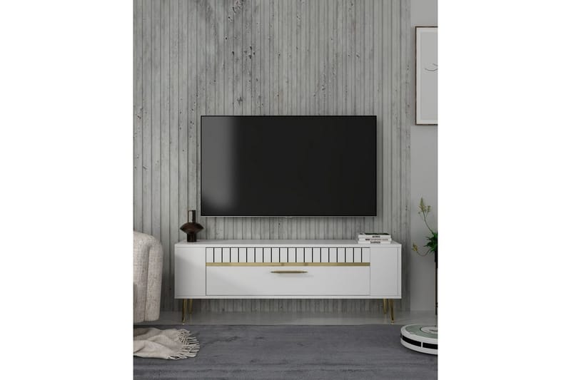 Tovren TV-benk 120 cm - Hvit/Gull - Møbler - TV- & Mediamøbler - TV benk & mediabenk