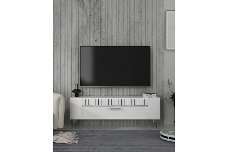 Tovren TV-benk 120 cm - Hvit/Sølv - Møbler - TV- & Mediamøbler - TV benk & mediabenk