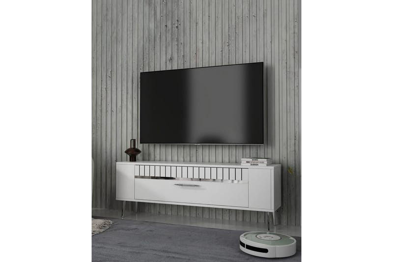Tovren TV-benk 120 cm - Hvit/Sølv - Møbler - TV- & Mediamøbler - TV benk & mediabenk