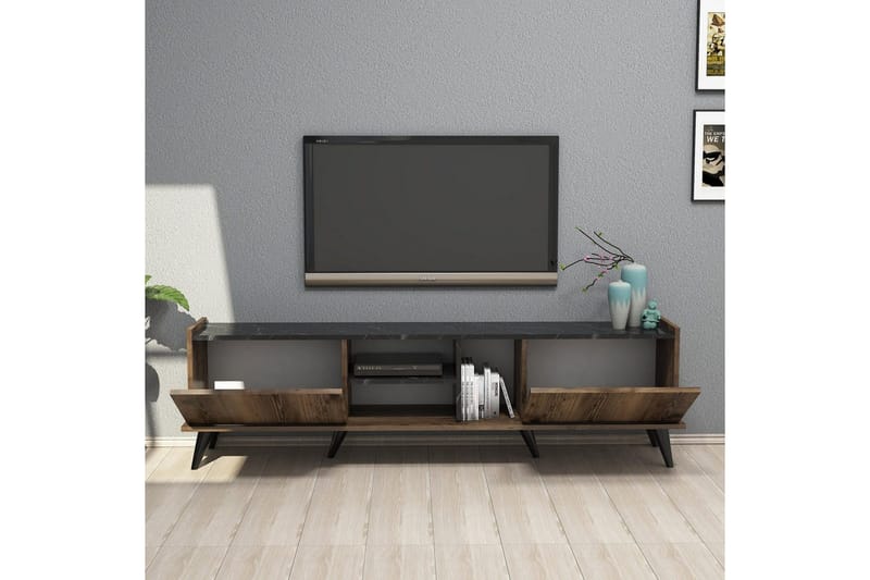 TV-benk og mediabenk Challur TV-benk 180 cm Valnøtt,Svart - Møbler - TV- & Mediamøbler - TV benk & mediabenk