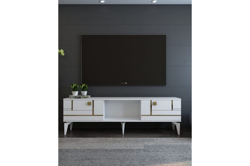 Varno TV-benk 150 cm - Hvit/Gull - Møbler - TV- & Mediamøbler - TV benk & mediabenk