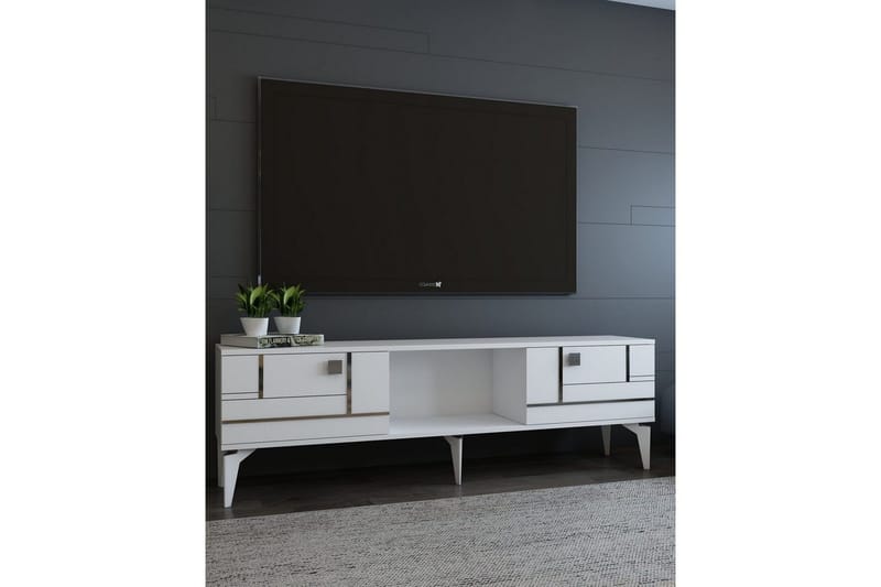 Varno TV-benk 150 cm - Hvit/Sølv - Møbler - TV- & Mediamøbler - TV benk & mediabenk