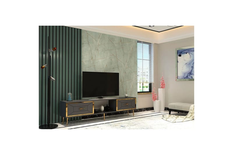 Virdel TV-benk 150 cm - Antrasitt/Gull - Møbler - TV- & Mediamøbler - TV benk & mediabenk