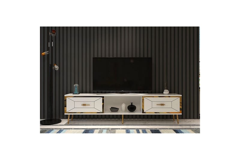 Virdel TV-benk 150 cm - Hvit/Gull - Møbler - TV- & Mediamøbler - TV benk & mediabenk