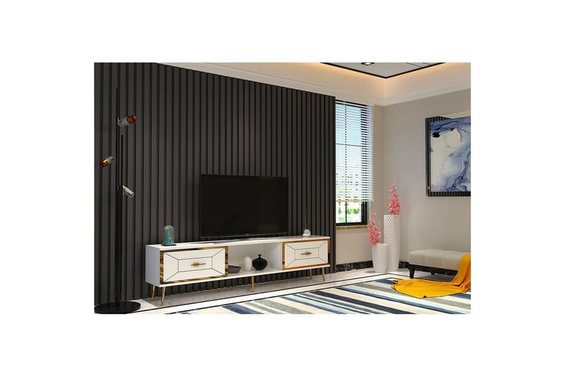 Virdel TV-benk 150 cm - Hvit/Gull - Møbler - TV- & Mediamøbler - TV benk & mediabenk