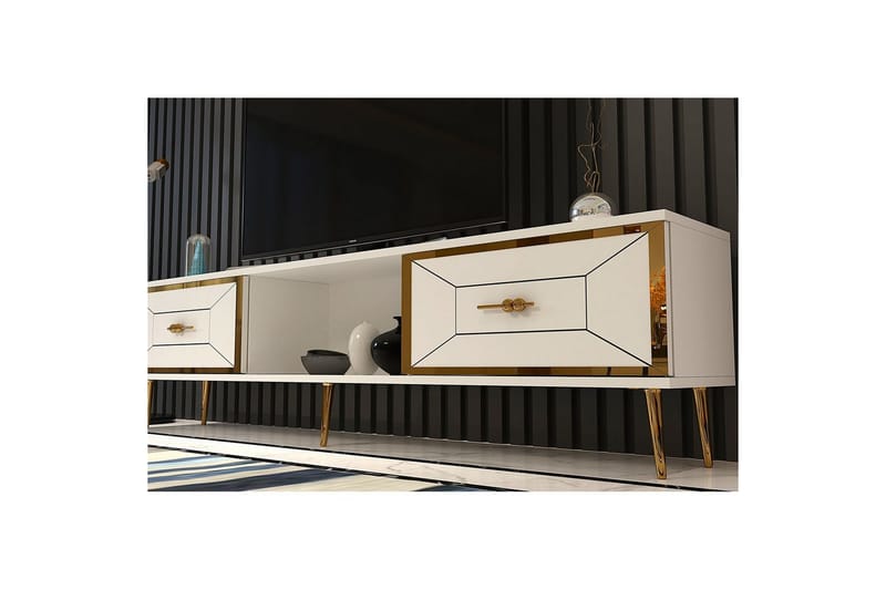 Virdel TV-benk 150 cm - Hvit/Gull - Møbler - TV- & Mediam�øbler - TV benk & mediabenk