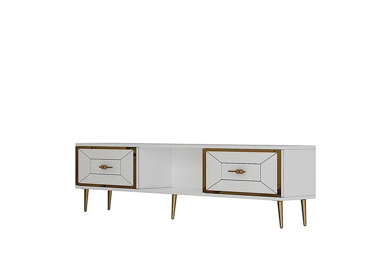 Virdel TV-benk 150 cm, Hvit/Gull
