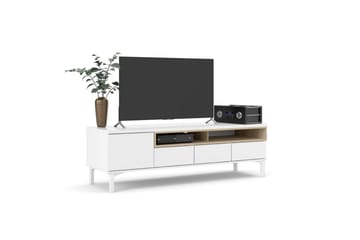 Virender Gulvstående TV-benk 155,7 cm med Oppbevaring i Eik - Hvit|Beige - Møbler - TV- & Mediamøbler - TV benk & mediabenk