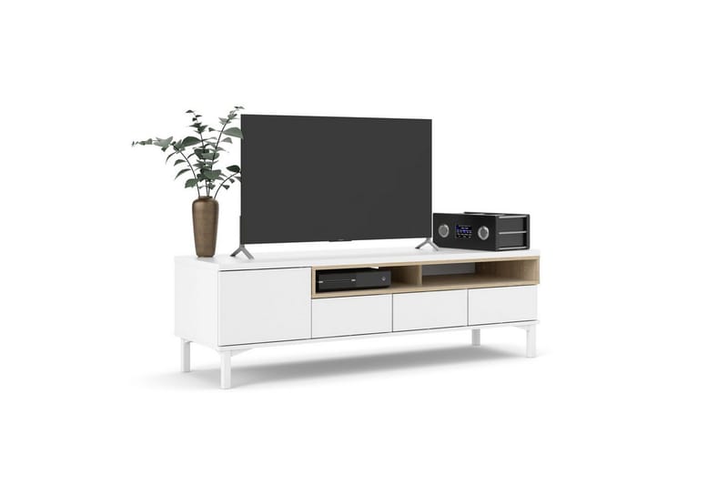 Virender Gulvstående TV-benk 155,7 cm med Oppbevaring i Eik - Hvit|Beige - Møbler - TV- & Mediamøbler - TV benk & mediabenk