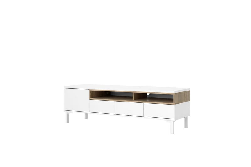 Virender Gulvstående TV-benk 155,7 cm med Oppbevaring i Eik - Hvit|Beige - Møbler - TV- & Mediamøbler - TV benk & mediabenk