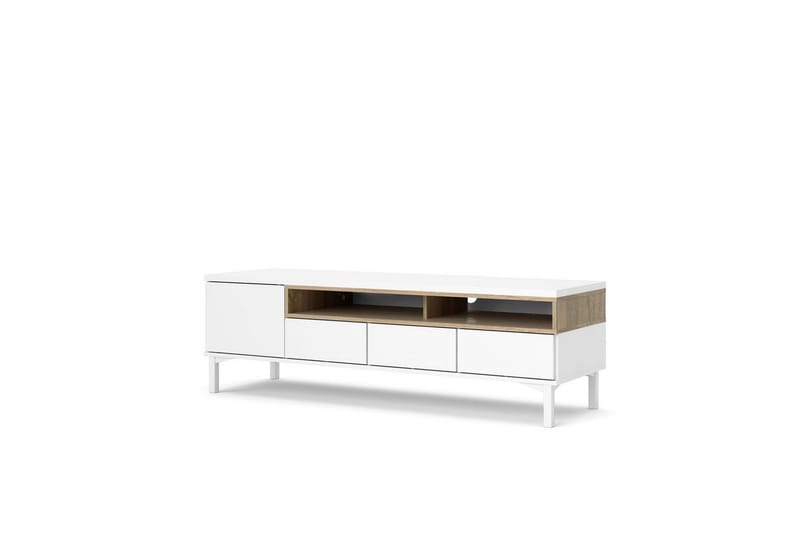 Virender Gulvstående TV-benk 155,7 cm med Oppbevaring i Eik, Hvit|Beige