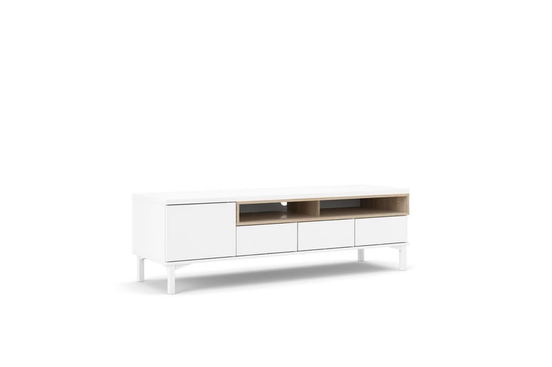 Virender Gulvstående TV-benk 155,7 cm med Oppbevaring i Eik - Hvit|Beige - Møbler - TV- & Mediamøbler - TV benk & mediabenk