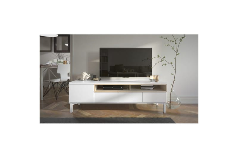 Virender Gulvstående TV-benk 155,7 cm med Oppbevaring i Eik - Hvit|Beige - Møbler - TV- & Mediamøbler - TV benk & mediabenk
