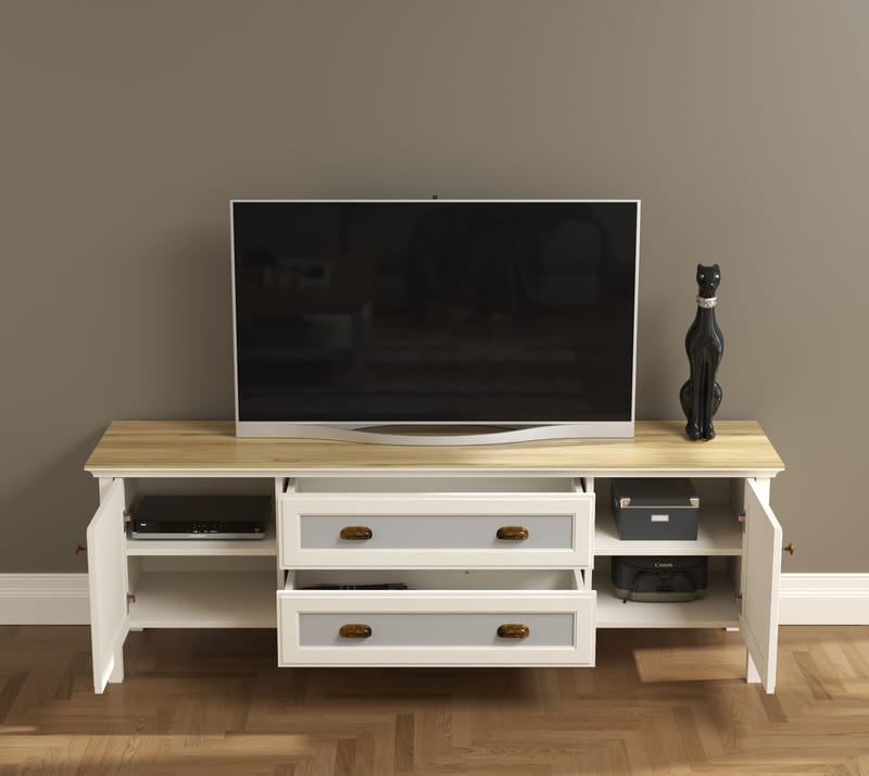 Vopira TV-benk 180 cm - Krem, eik, grå - Møbler - TV- & Mediamøbler - Mediestativ & veggfeste - TV-veggfeste