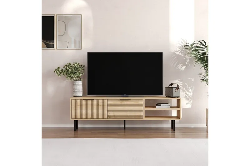 Wenus Gulvstående TV-benk 150 cm med Oppbevaring i Eik - Beige - Møbler - TV- & Mediamøbler - TV benk & mediabenk