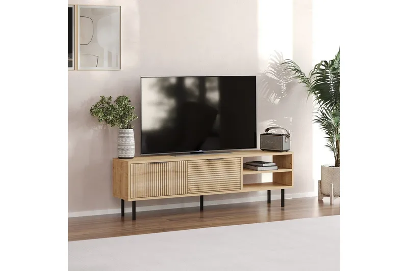 Wenus Gulvstående TV-benk 150 cm med Oppbevaring i Eik - Beige - Møbler - TV- & Mediamøbler - TV benk & mediabenk