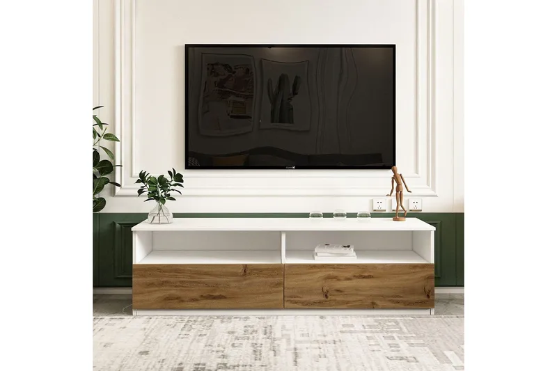 Zylen TV-benk 144 cm - Hvit/Natur - Møbler - TV- & Mediamøbler - TV benk & mediabenk