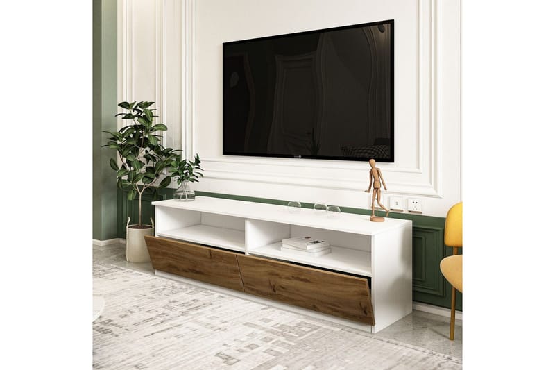 Zylen TV-benk 144 cm - Hvit/Natur - Møbler - TV- & Mediamøbler - TV benk & mediabenk