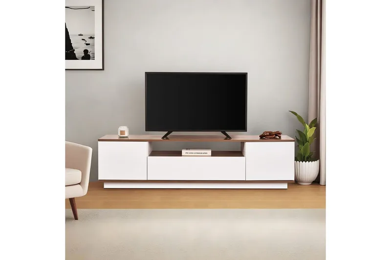 Meni TV-benk 180 cm - Hvit/Brun - Møbler - TV- & Mediamøbler - TV benk & mediabenk