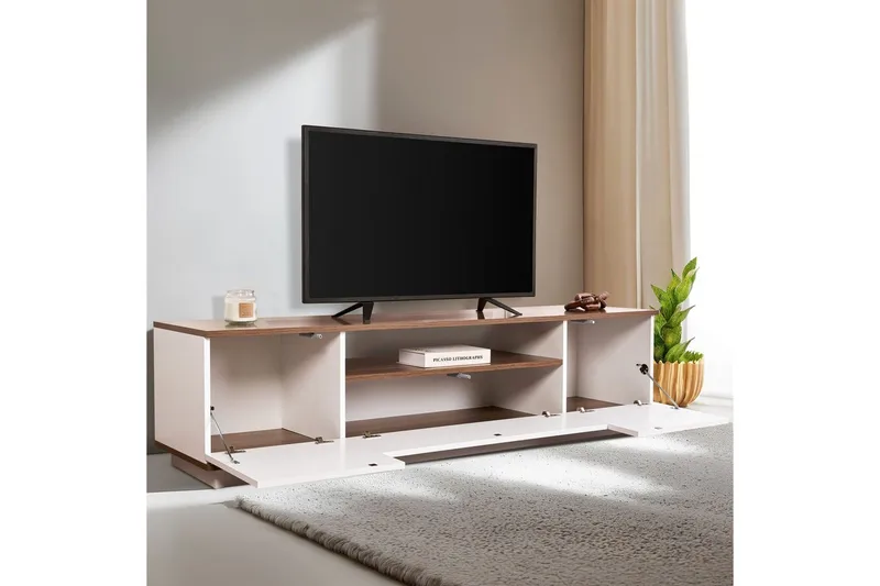 Meni TV-benk 180 cm - Hvit/Brun - Møbler - TV- & Mediamøbler - TV benk & mediabenk