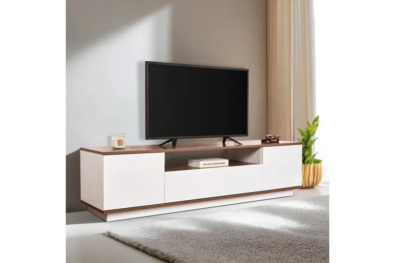 Meni TV-benk 180 cm - Hvit/Brun - Møbler - TV- & Mediamøbler - TV benk & mediabenk