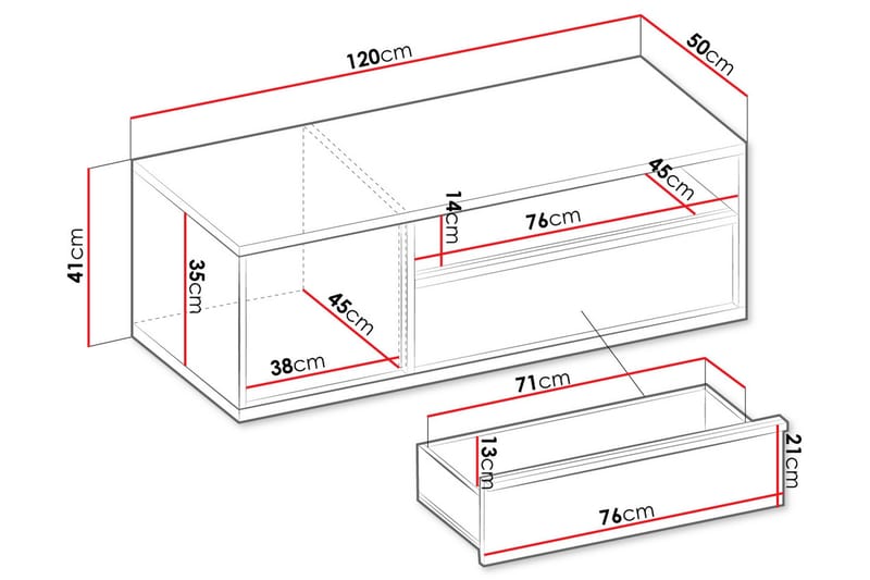 Metropolitan Tv-Benk 120x50 cm - Hvit/Lysegrå/Sort - Møbler - TV- & Mediamøbler - TV benk & mediabenk