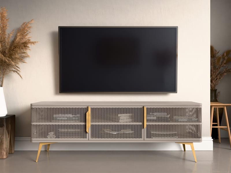 Mireva TV-benk 180 cm - beige, gull - Møbler - TV- & Mediamøbler - TV benk & mediabenk