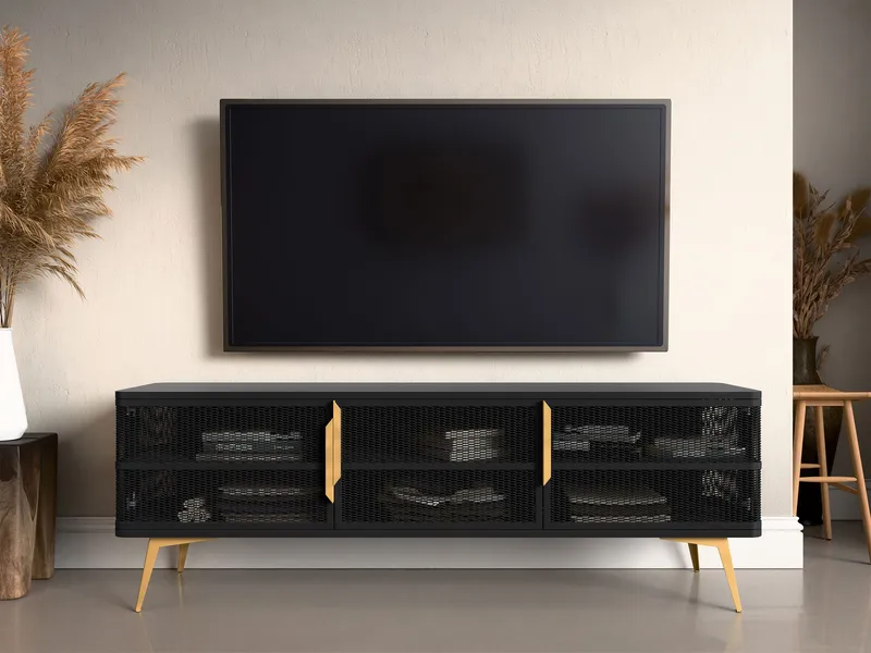Mireva TV-benk 180 cm - svart/gull - Møbler - TV- & Mediamøbler - TV benk & mediabenk