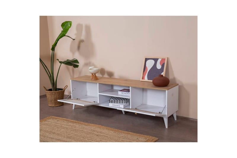 Mjudi TV-benk 55 cm - Lyse brun/Hvit - Møbler - TV- & Mediamøbler - TV benk & mediabenk