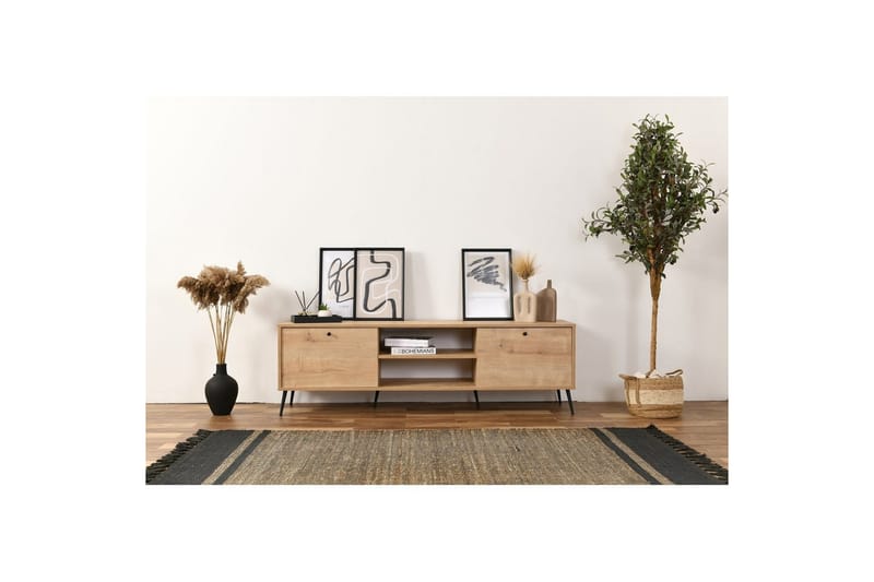 Mjudi TV-benk 55 cm - Lysfarget tre - Møbler - TV- & Mediamøbler - TV benk & mediabenk