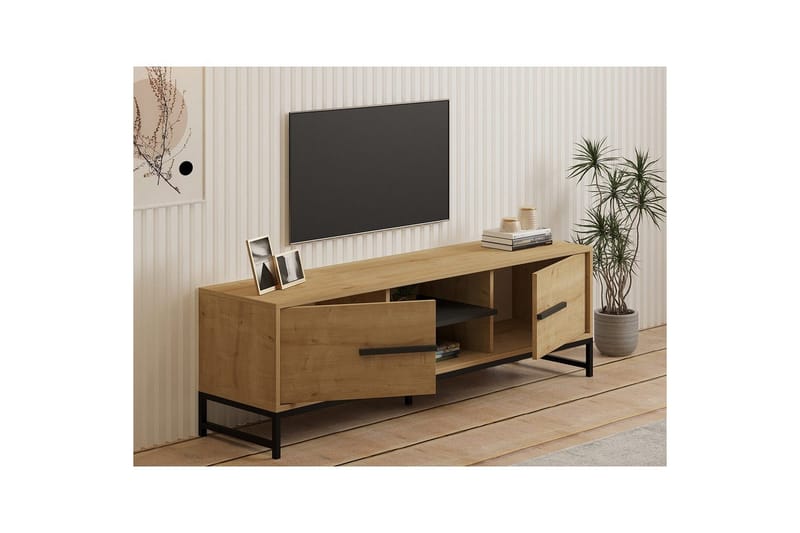Mono Gulvstående TV-benk 160 cm med Oppbevaring i Eik - Beige - Møbler - TV- & Mediamøbler - TV benk & mediabenk