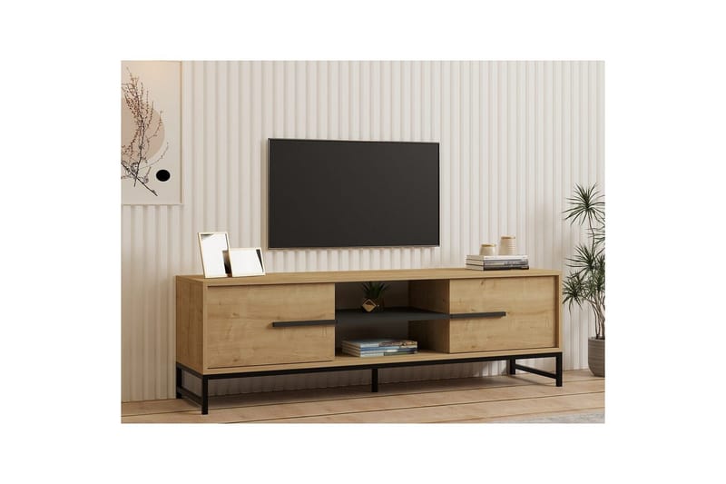Mono Gulvstående TV-benk 160 cm med Oppbevaring i Eik - Beige - Møbler - TV- & Mediamøbler - TV benk & mediabenk