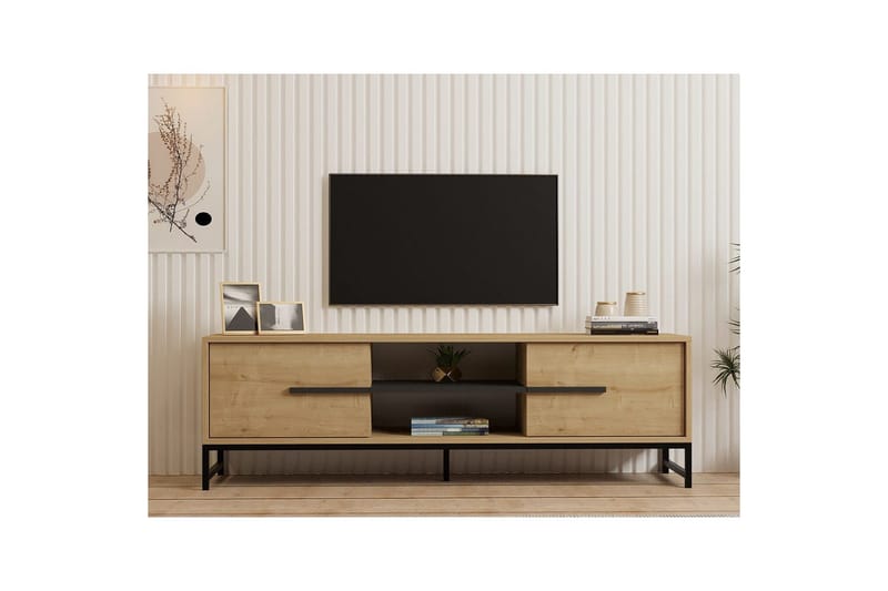 Mono Gulvstående TV-benk 160 cm med Oppbevaring i Eik - Beige - Møbler - TV- & Mediamøbler - TV benk & mediabenk