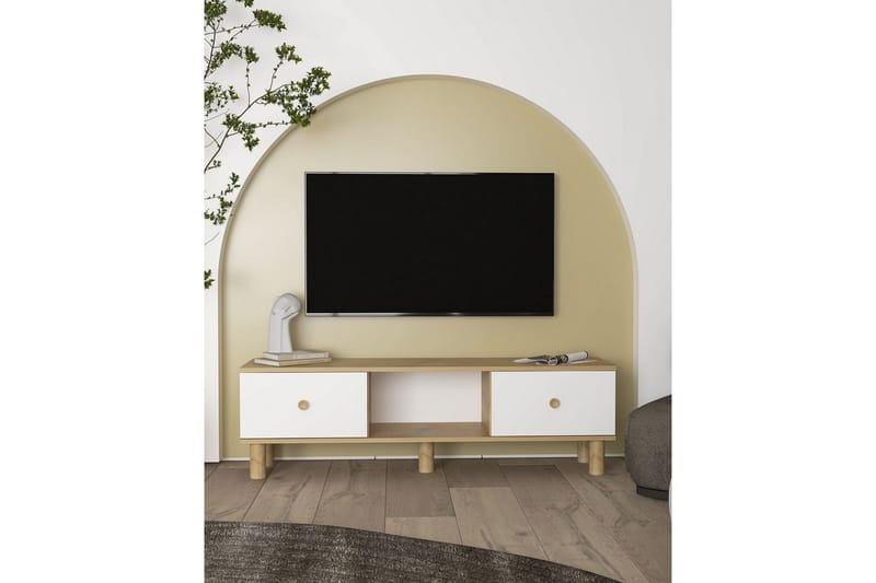 Mono TV-benk 150 cm - Rødfarget tre/Hvit - Møbler - TV- & Mediamøbler - TV benk & mediabenk