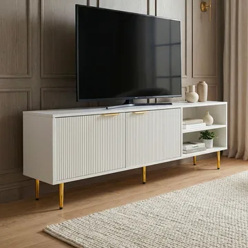 Morela TV-benk 150 cm - Hvit med gulldetaljer - Møbler - TV- & Mediamøbler - TV benk & mediabenk