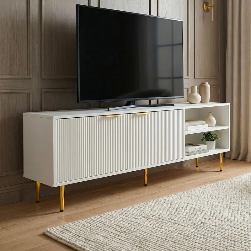 Morela TV-benk 150 cm - Hvit med gulldetaljer - Møbler - TV- & Mediamøbler - TV benk & mediabenk