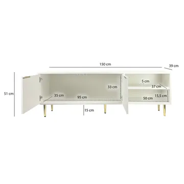 Morela TV-benk 150 cm - Hvit med gulldetaljer - Møbler - TV- & Mediamøbler - TV benk & mediabenk