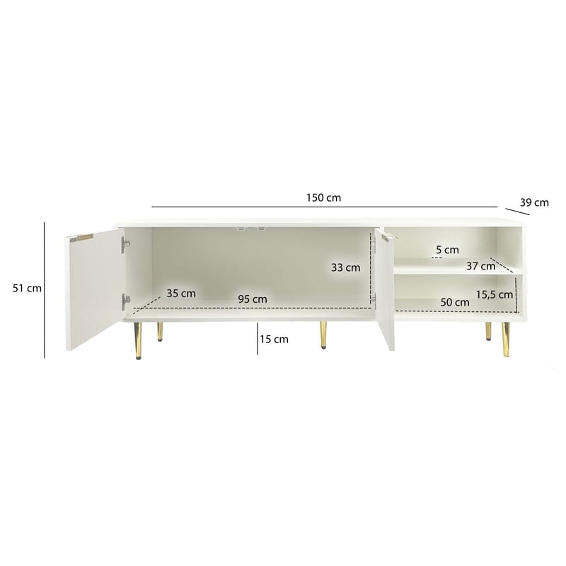 Morela TV-benk 150 cm - Hvit med gulldetaljer - Møbler - TV- & Mediamøbler - TV benk & mediabenk