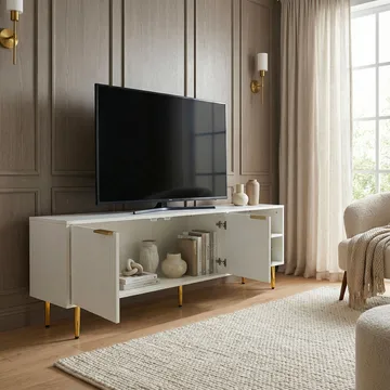 Morela TV-benk 150 cm - Hvit med gulldetaljer - Møbler - TV- & Mediamøbler - TV benk & mediabenk