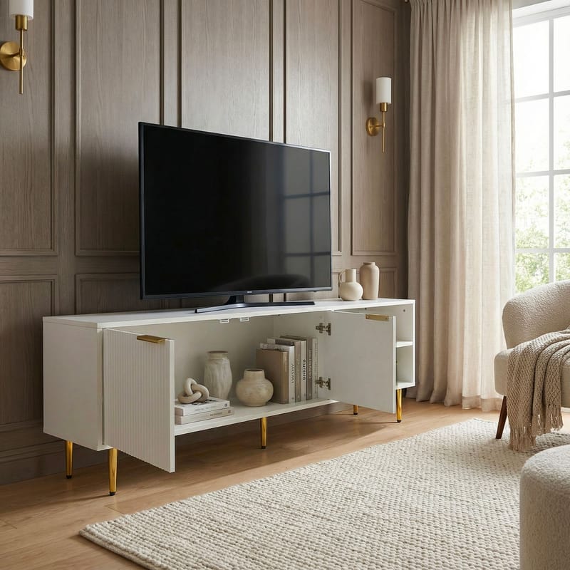 Morela TV-benk 150 cm - Hvit med gulldetaljer - Møbler - TV- & Mediamøbler - TV benk & mediabenk