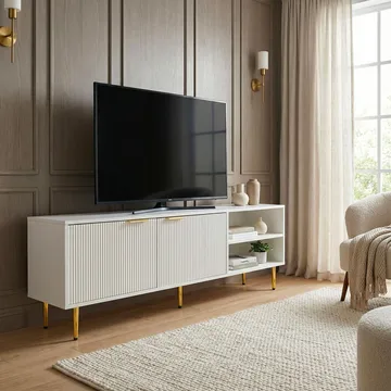 Morela TV-benk 150 cm - Hvit med gulldetaljer - Møbler - TV- & Mediamøbler - TV benk & mediabenk