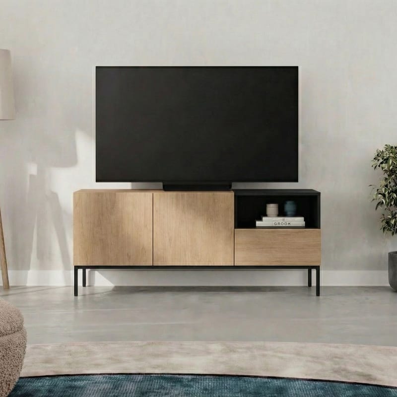 Morlen TV-benk 140 cm - Naturlig eik, tre-svart, svart - Møbler - TV- & Mediamøbler - TV benk & mediabenk