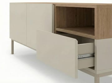 Morlen TV-benk 140 cm - Sandstein og naturlig eik - Møbler - TV- & Mediamøbler - TV benk & mediabenk