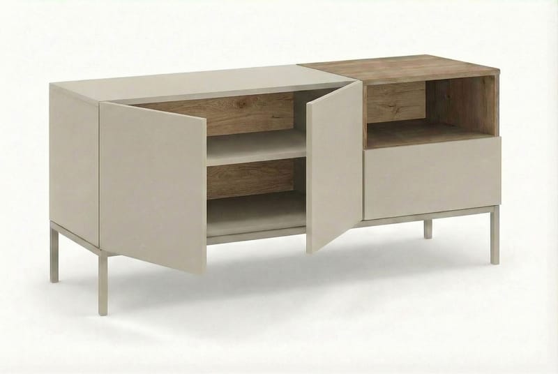 Morlen TV-benk 140 cm - Sandstein og naturlig eik - Møbler - TV- & Mediamøbler - TV benk & mediabenk